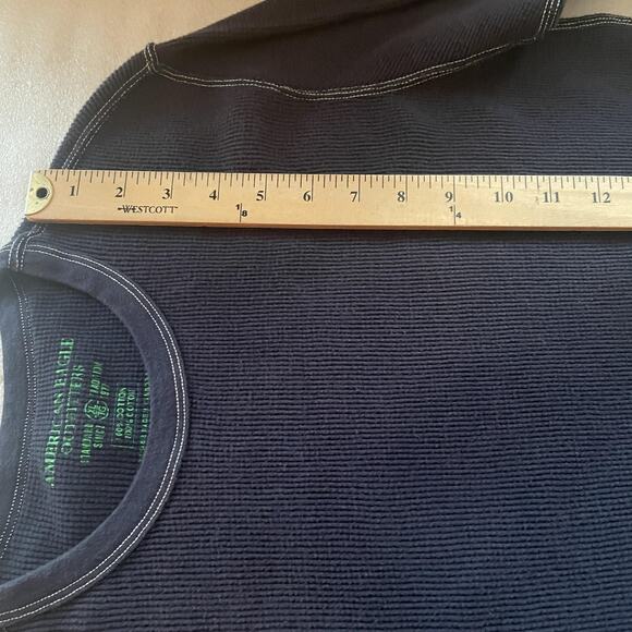American Eagle Shirt Men XL Navy Blue Y2K Waffle Thermal Cotton Long Sleeve Logo - Picture 9 of 12